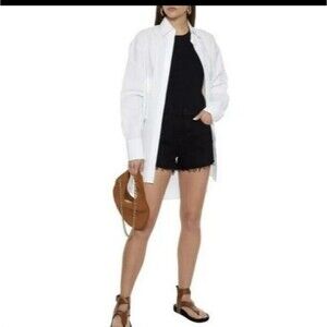 L'Agence Ryland High Rise Black Coated Cut Off Shorts Size 28 NWT